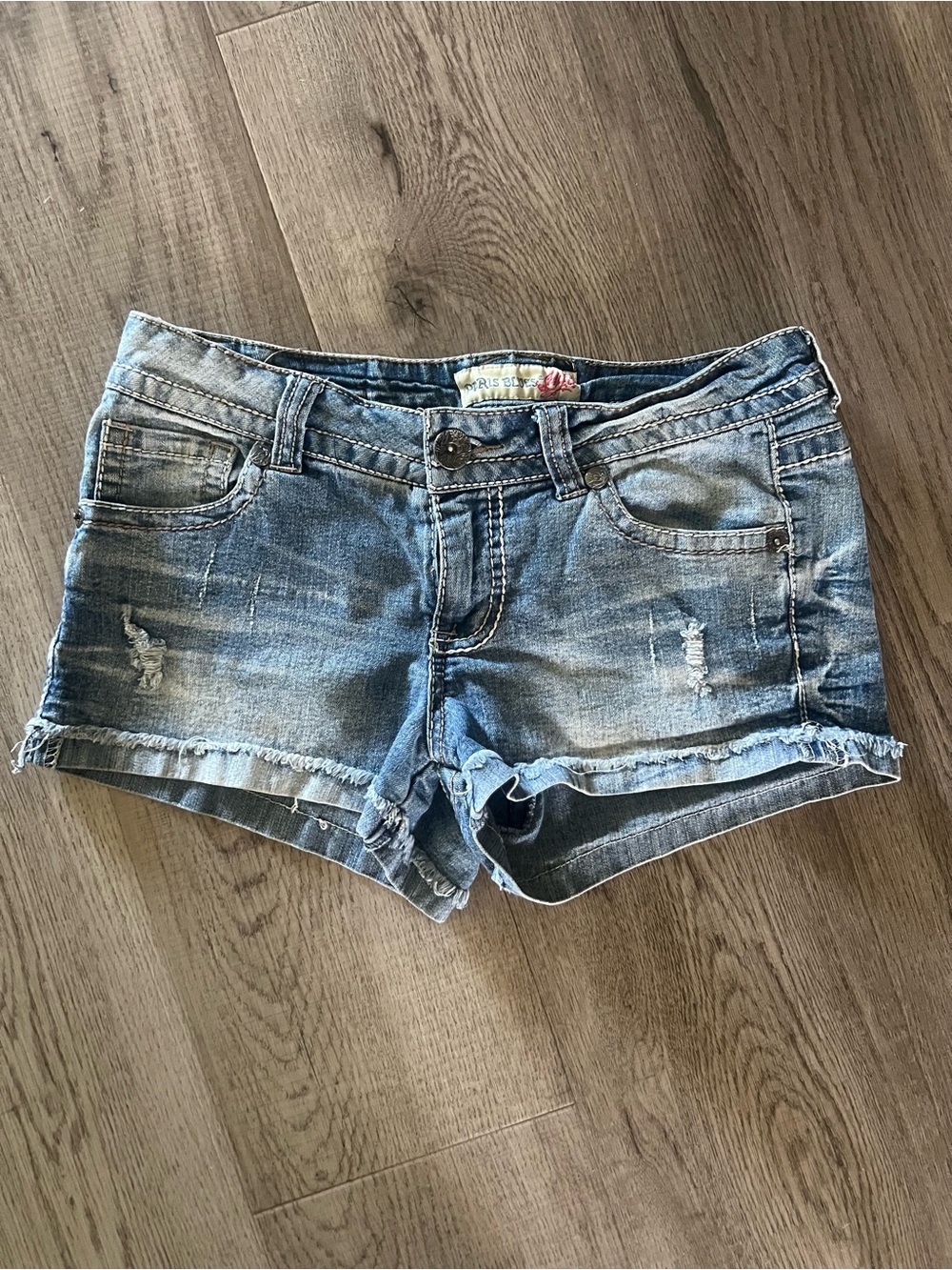 Paris Blues Y2K Light Blue Distressed Mini Denim Shorts